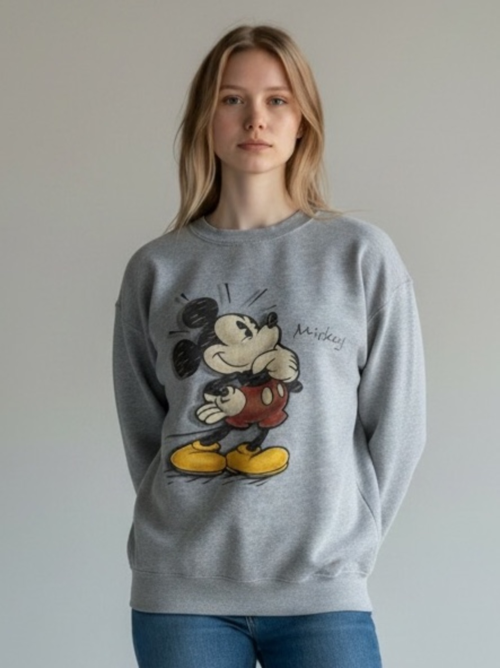 Disney Store Mickey Mouse Crewneck Sweatshirt Vintage 90s USA Heather Gray XL